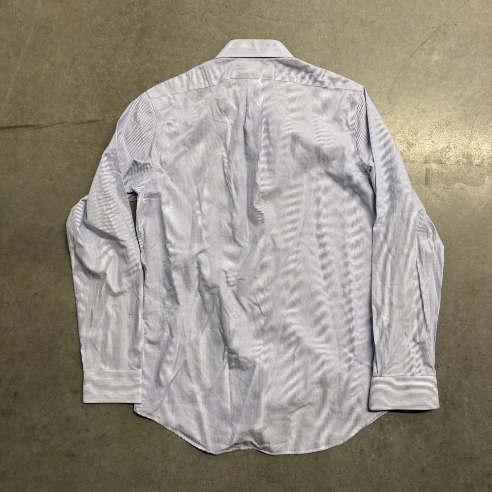 Banana Republic Mens Blue White Striped Non-Iron Classic Fit Shirt Medium Tall
